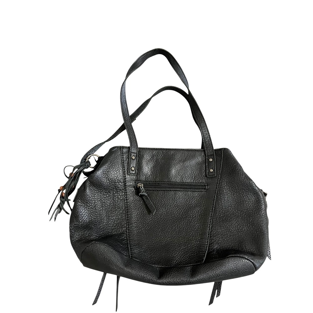 The Sak Black Pebbled Leather Shoulder Bag Boho Tassel Tote